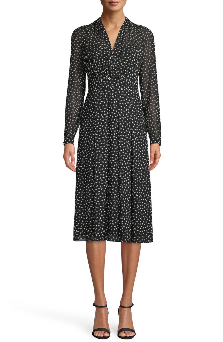Anne Klein Scatter Print V-Neck Long Sleeve Midi Dress, Main, color, 