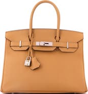Pre-Owned Hermes Birkin Handbag Brown Epsom with Palladium Hardware 30