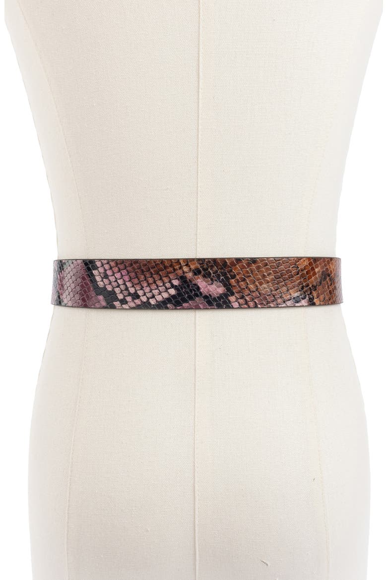 reversible snake embossed belt, Alternate, color, NATURAL / HOT FUDGE