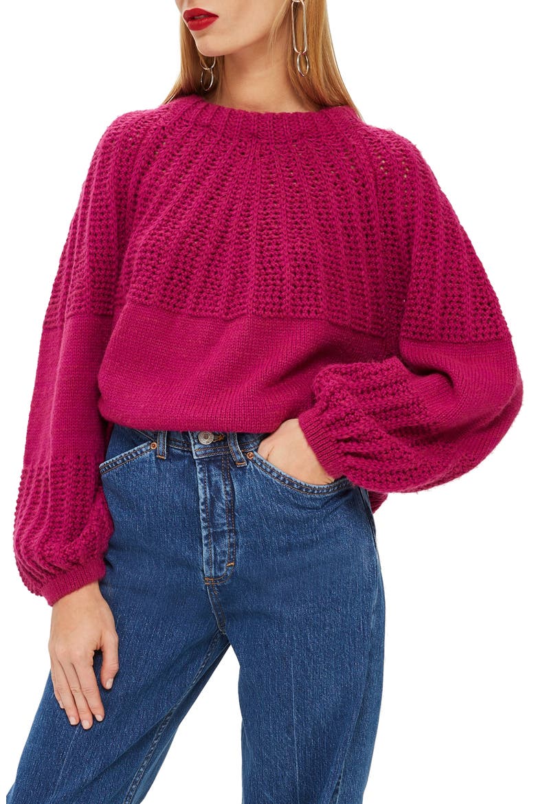 Pointelle Ball Sleeve Sweater, Main, color, PURPLE