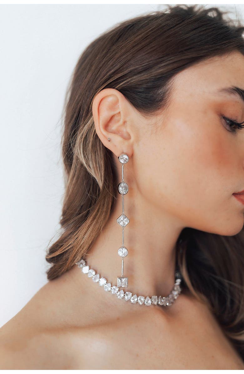 Untamed Petals Carmela Bezel Crystal Drop Earrings, Alternate, color, Silver