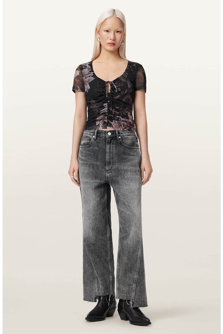 Gabby Floral Print Mesh Top, Alternate, color, CRYSTAL BLACK