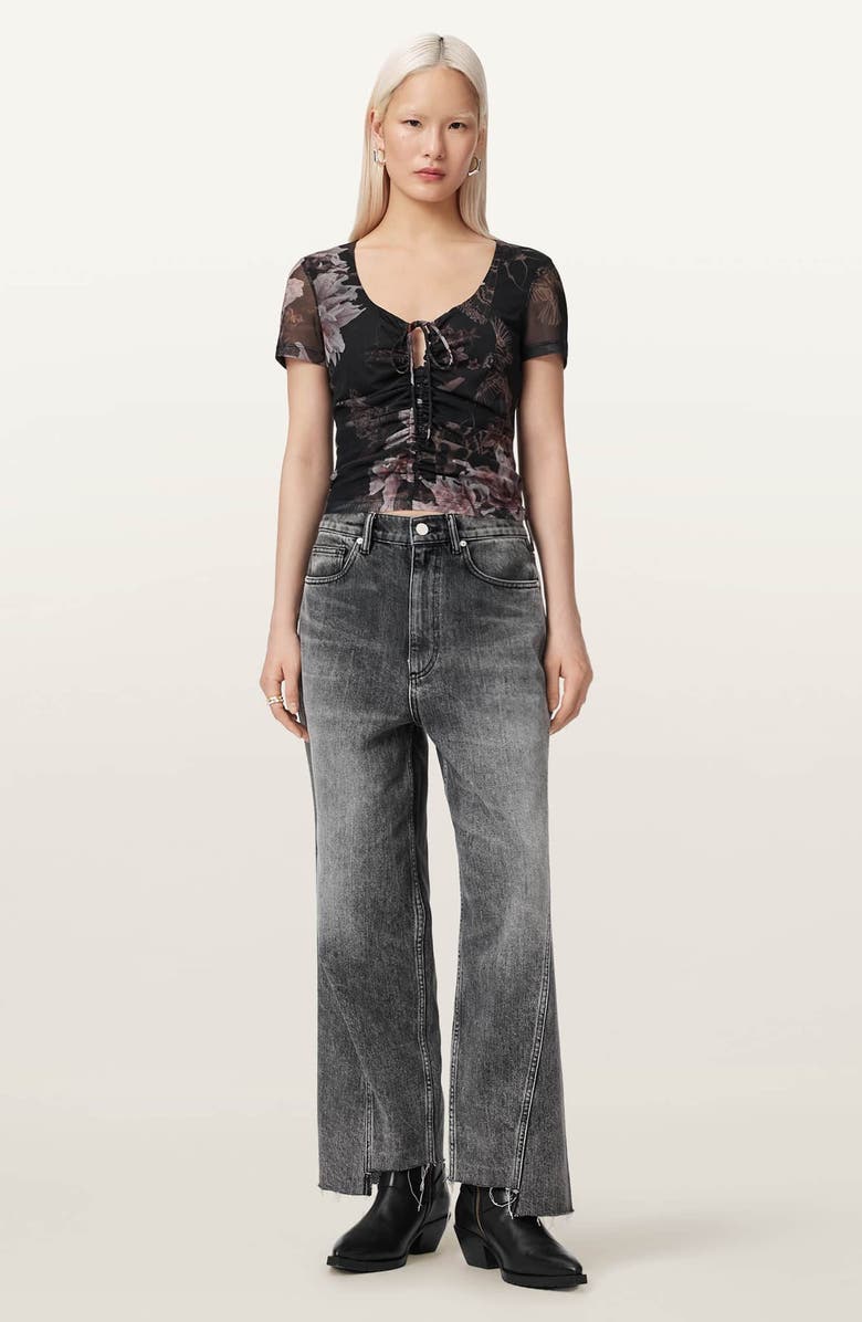 AllSaints Gabby Floral Print Mesh Top, Alternate, color, Crystal Black