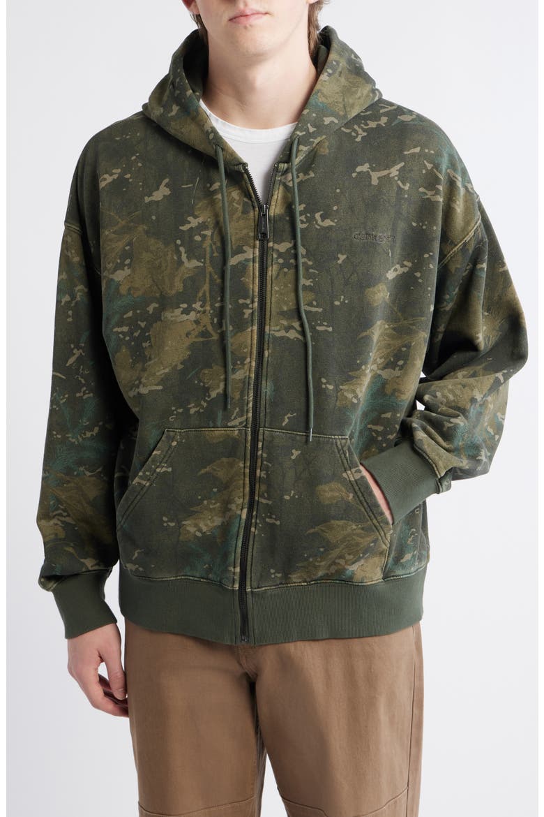 Benton Camo Cotton French Terry Zip Hoodie, Alternate, color, CAMO COMBI GREEN GARMENT DYED