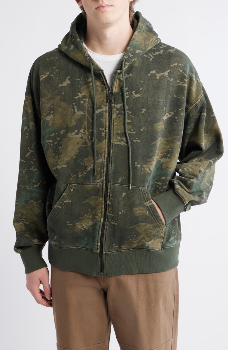 Carhartt Work In Progress Benton Camo Cotton French Terry Zip Hoodie, Alternate, color, Camo Combi Green Garment Dyed