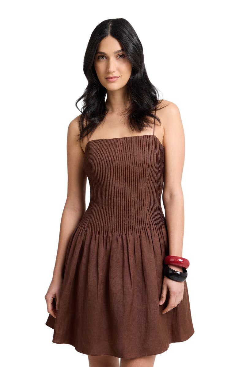 Onia Dropped Waist Pintuck Dress, Alternate, color, Brown