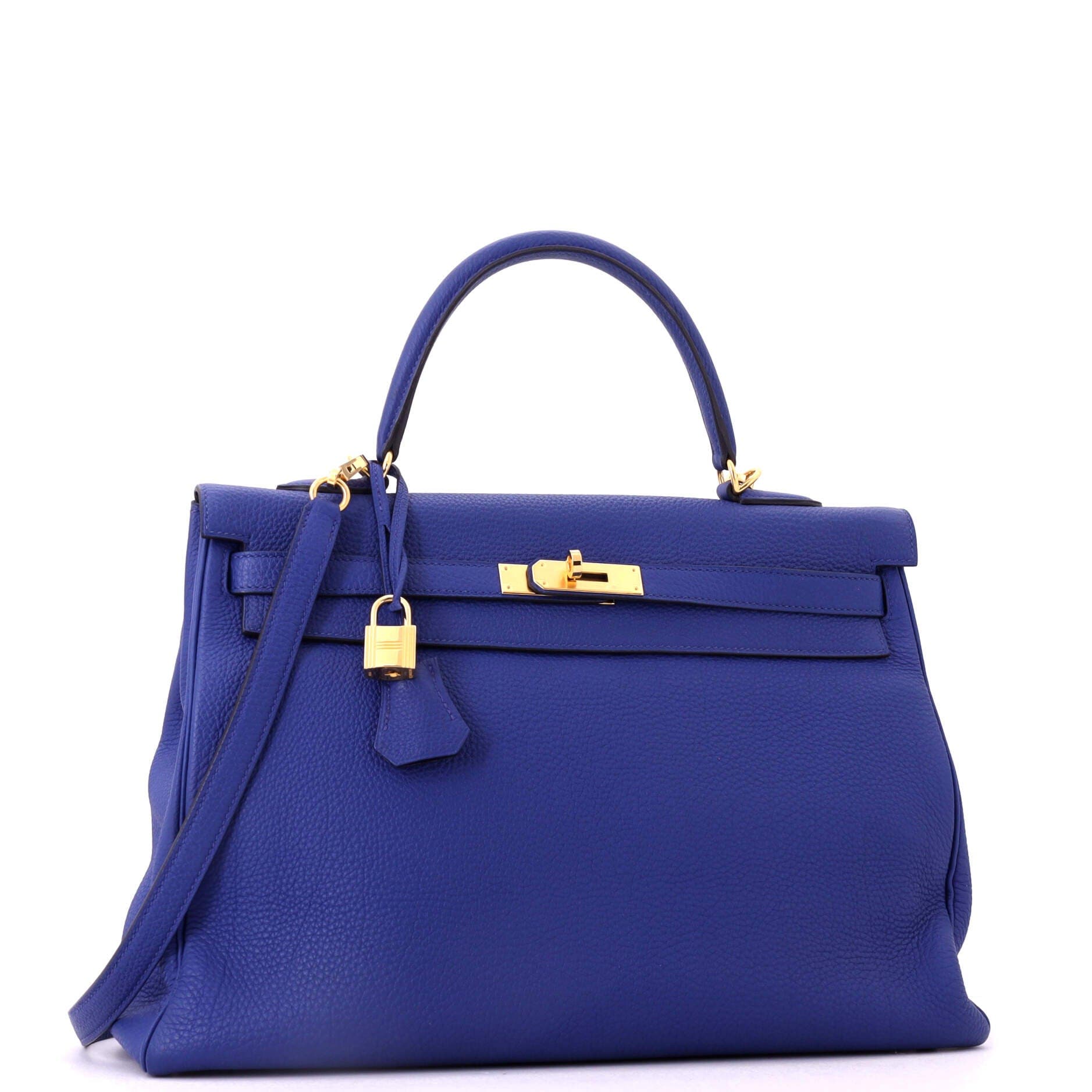 Pre-Owned Hermes Kelly Handbag Blue Togo with Gold Hardware 35, Alternate, color, Bleu Electrique