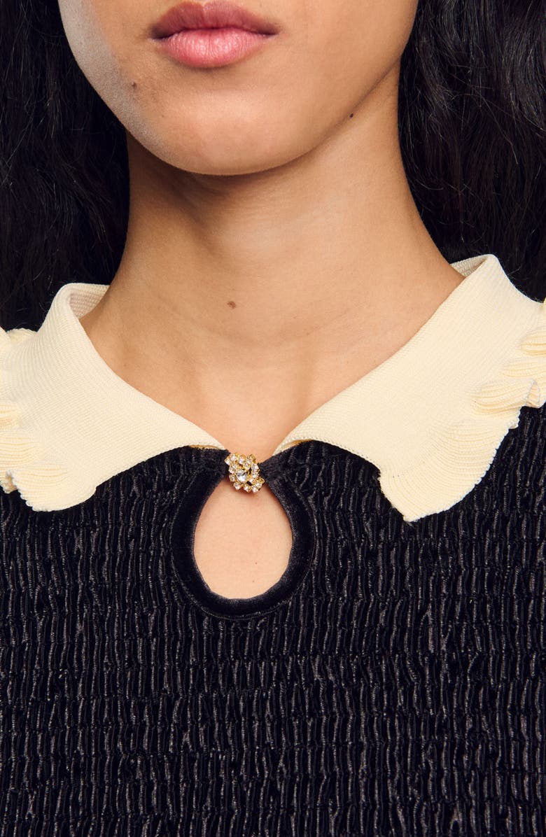 SANDRO Smocked top with contrasting neck, Alternate, color, 