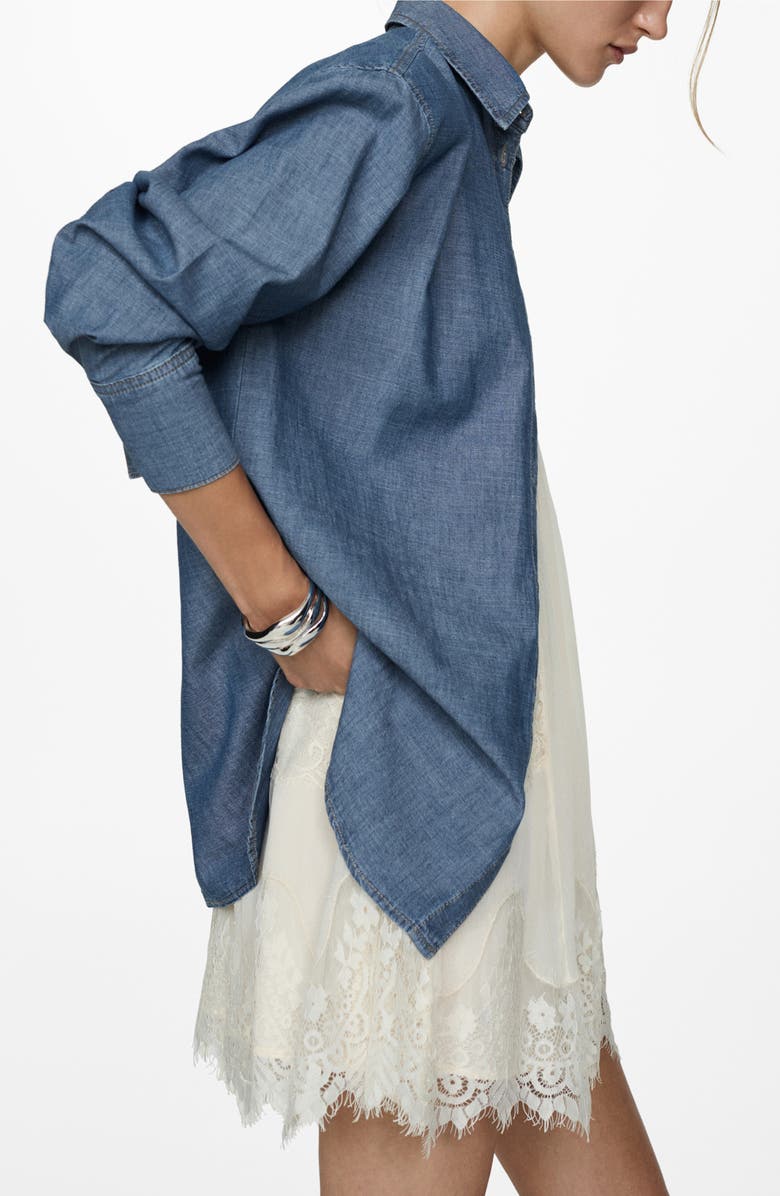 MANGO Nonstretch Denim Button-Up Shirt, Alternate, color, Open Blue