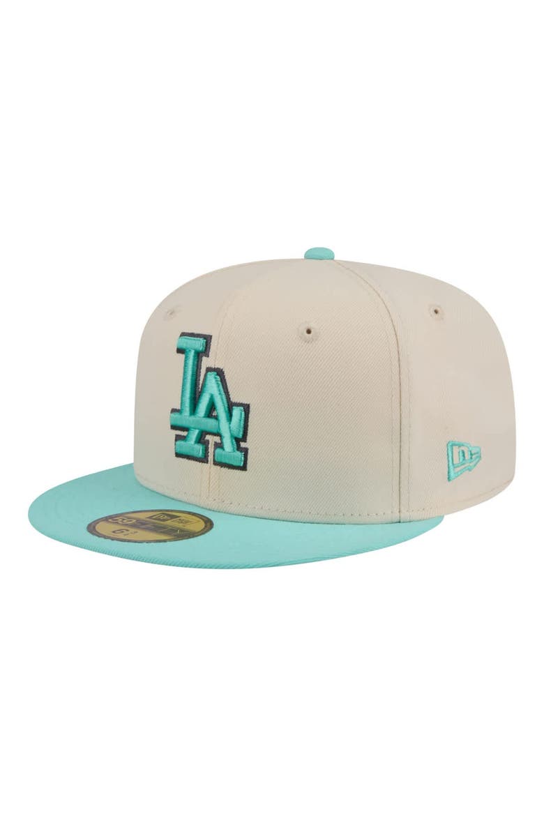 Men's New Era Light Beige/Turquoise Los Angeles Dodgers Two-Tone Color Pack 59FIFTY Fitted Hat, Main, color, Light Beige