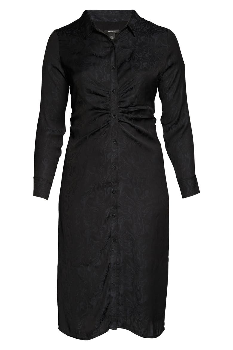 Gathered Midi Shirtdress, Alternate, color, BLACK