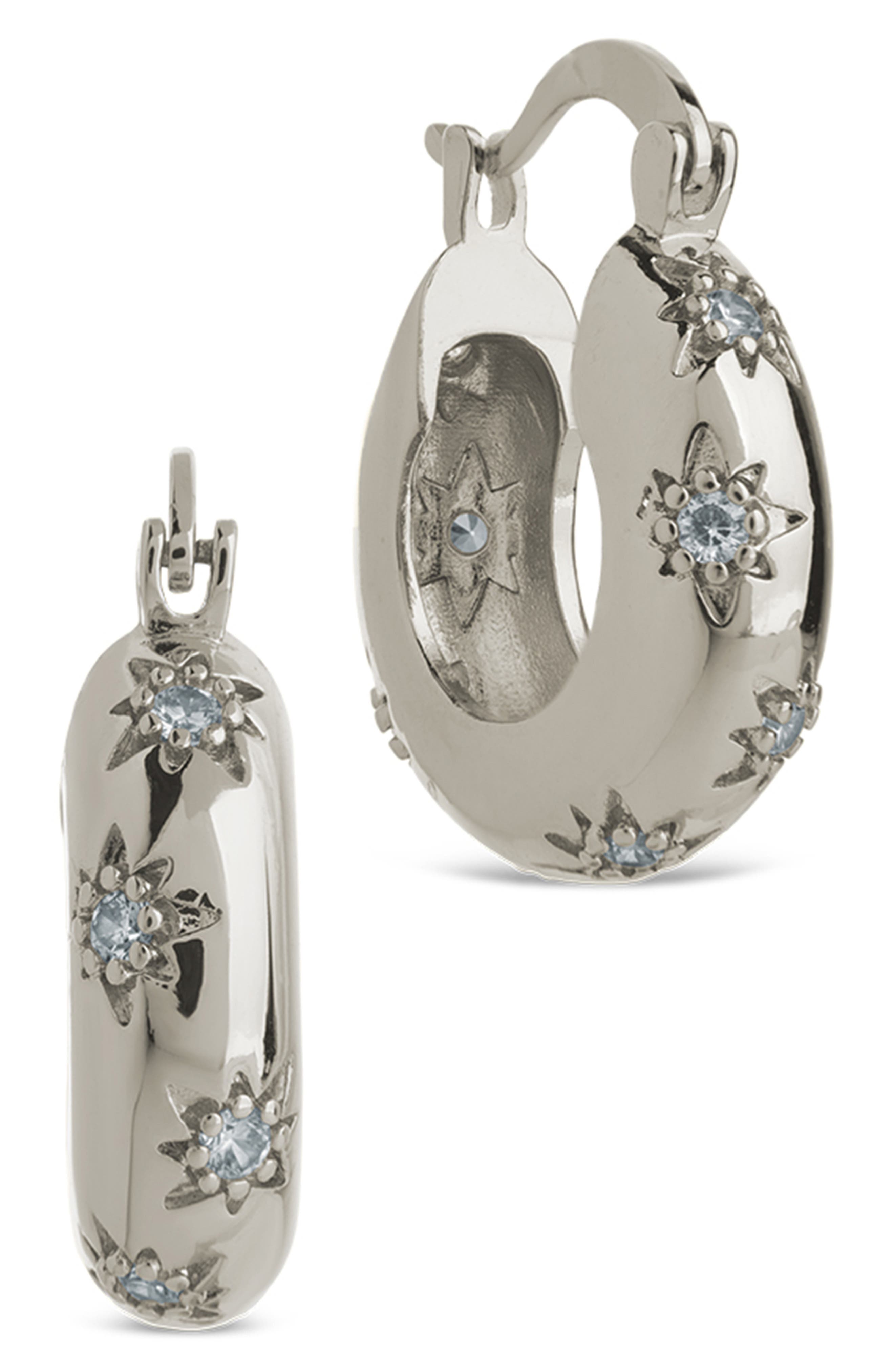 Sterling Forever Charleigh Cubic Zirconia Starburst Hoop Earrings