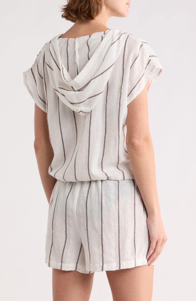 Elan Kanga Stripe Cover-Up Hoodie, Alternate, color, White/ Brown Stripe