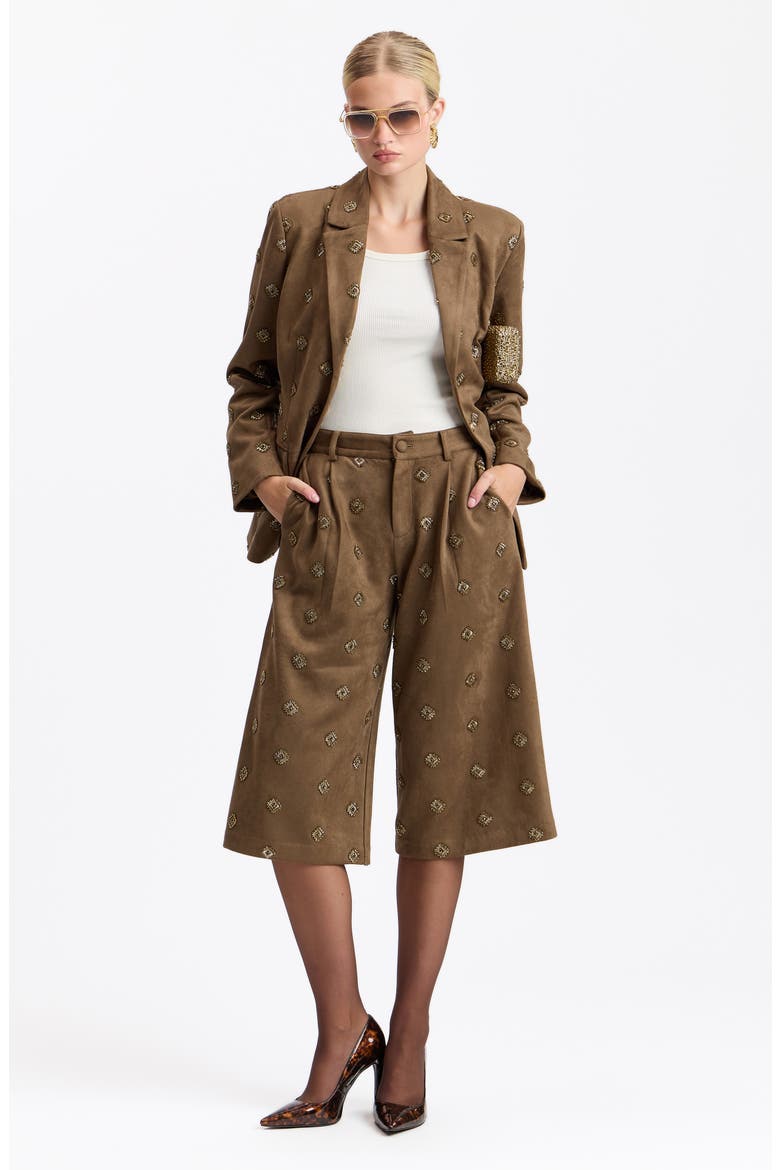 Embellished Faux Suede Wide Leg Culottes, Alternate, color, BROWN JEWELS