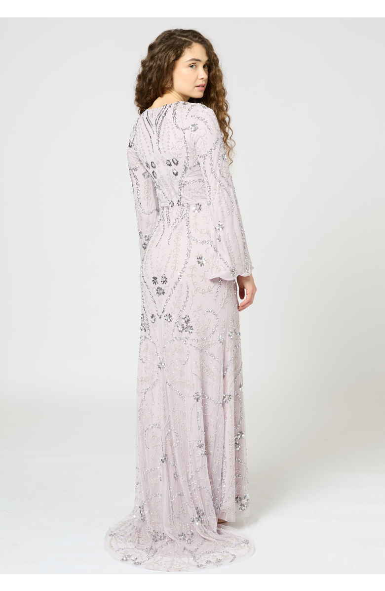 MARYISA Occasion Modest Embellished Sequin Beaded Floral Evening Dress, Alternate, color, Lilac