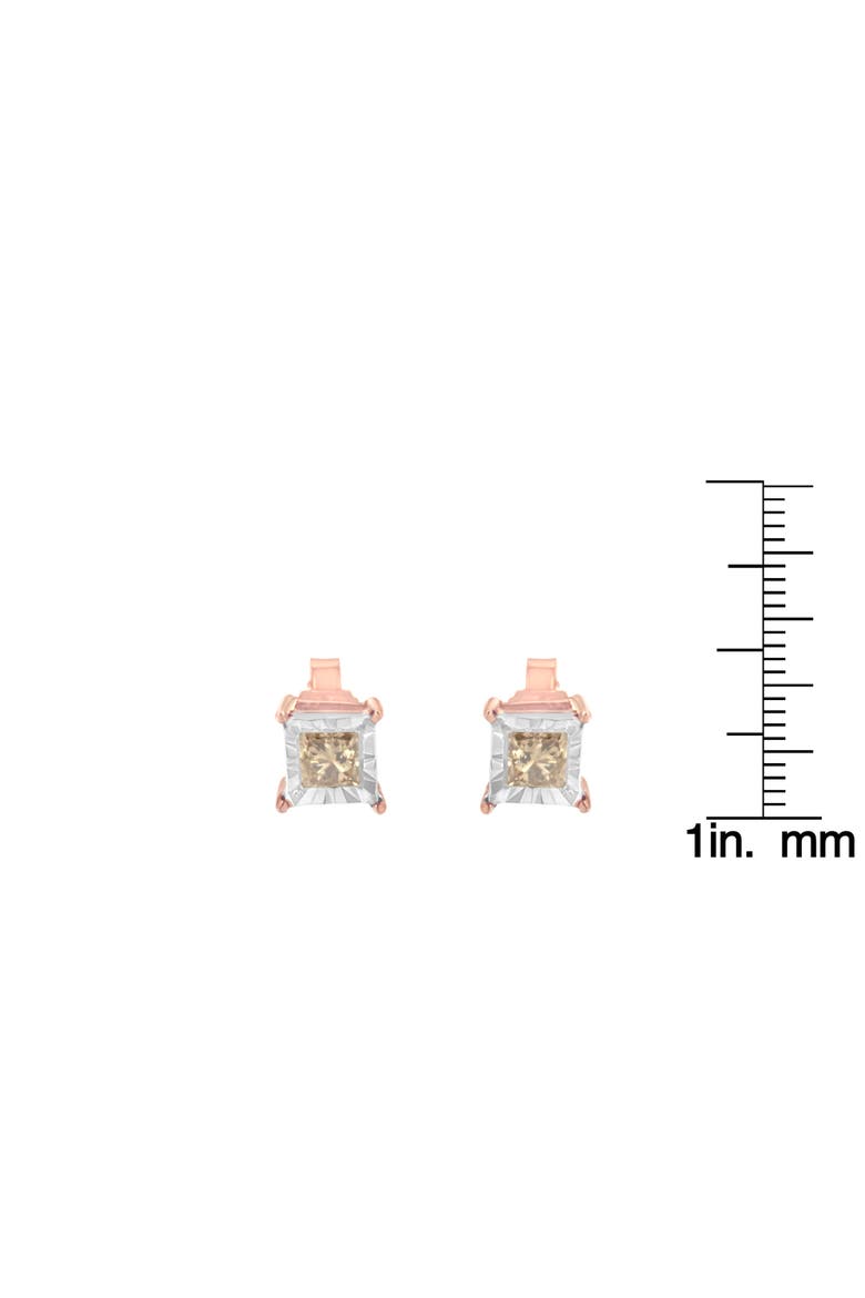 14K Rose Gold Plated 1/2 Ct Princess Diamond Solitaire Stud Earrings, Alternate, color, White