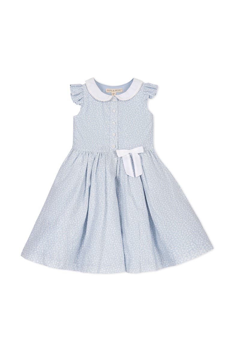 Kids' Ruffle Sleeve Linen Dress with Peter Pan Collar, Main, color, Blue Chateau Ditsy