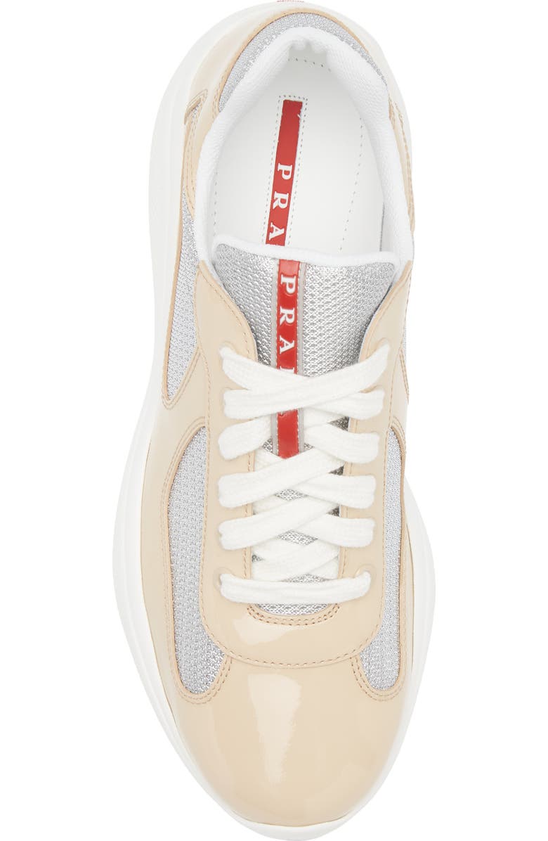 Prada America's Cup Vernice Bike Low Top Sneaker, Alternate, color, Quarzo/ Argento