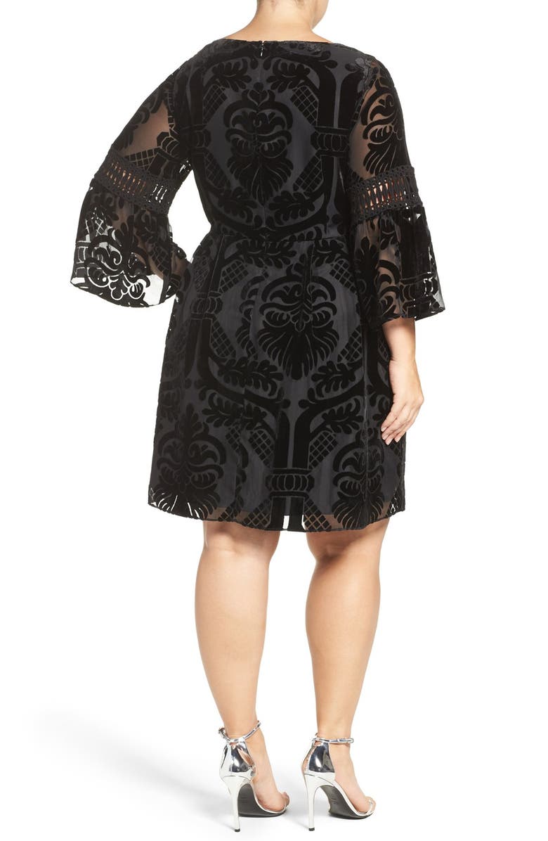 Eliza J Burnout Velvet Fit & Flare Dress, Alternate, color,