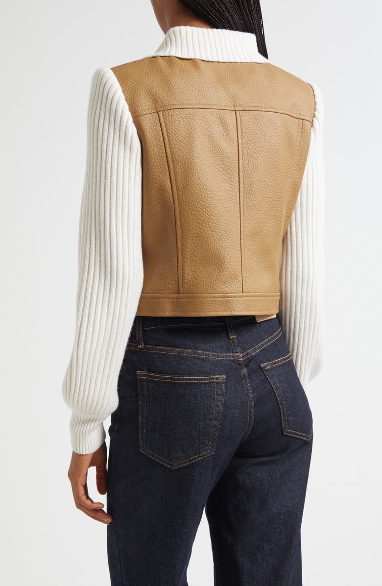Cinq à Sept Ciara Knit Contrast Faux Leather Jacket, Alternate, color, Gold Maplewood/Ivory