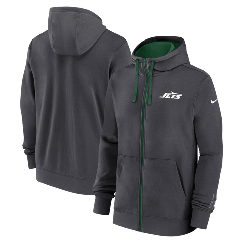 Men's Nike Anthracite New York Jets Primetime Club Full-Zip Hoodie