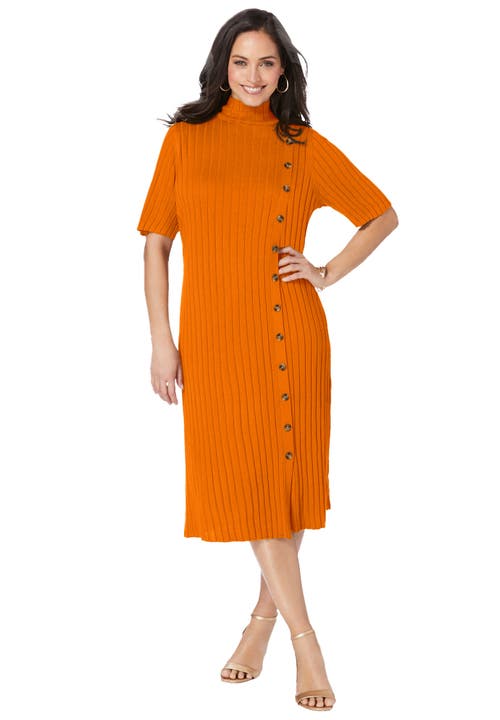 Jessica London Button Front Sweater Dress In Yellow