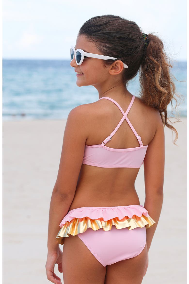 Ruffles with Crochet Flowers Two-Piece Bikini, Alternate, color, Pink