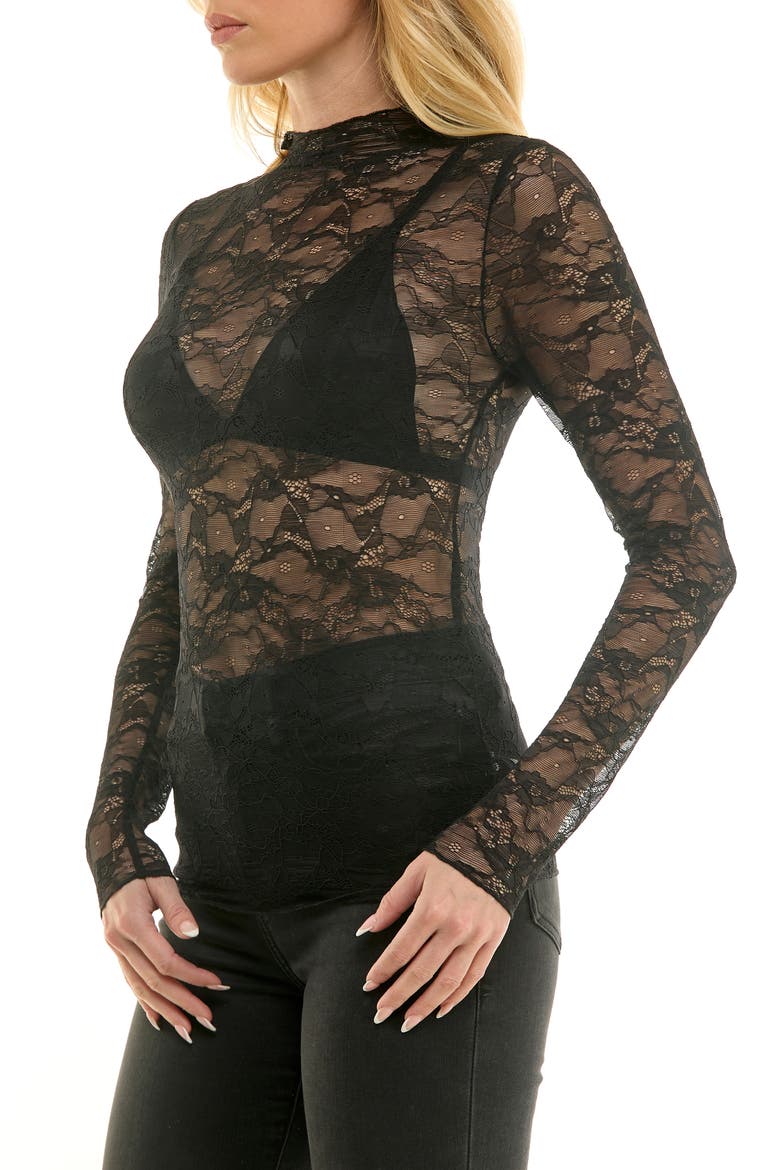 Lace Long Sleeve Top, Alternate, color, BLACK