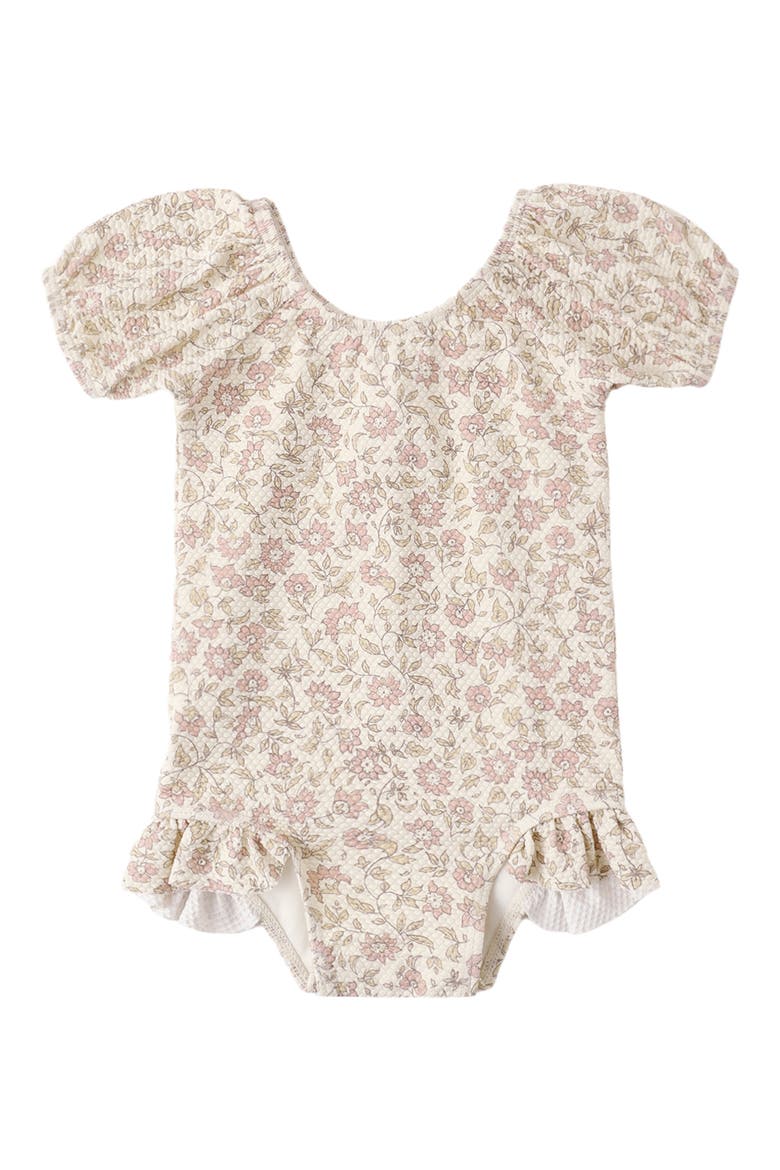 Kids' Catalina Puff Sleeve Piqué UPF 50+ One-Piece Swimsuit, Alternate, color, NATURAL