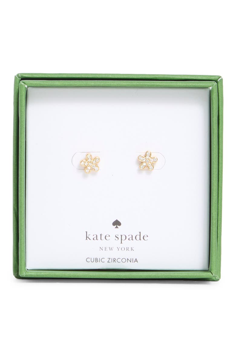 pavè flower mini stud earrings, Main, color, CLEAR / GOLD