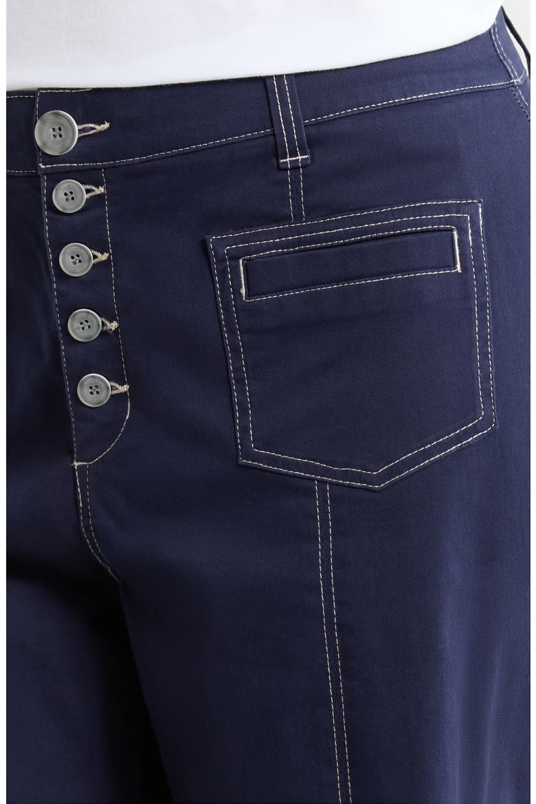 Skyrise Exposed Button Wide Leg Twill Pants, Alternate, color, EVENING BLUE