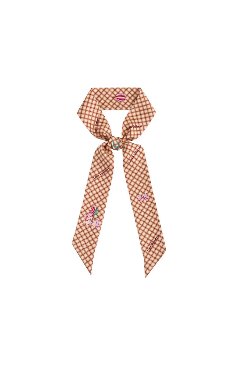 Lost Pattern "Pop Pony" Silk Twill Skinny Scarf, Main, color, Coffee