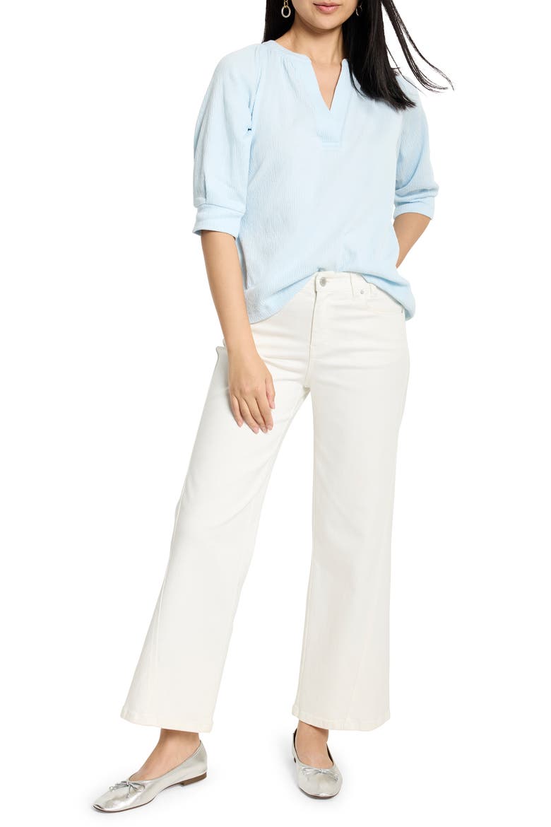 Elbow Sleeve Split Neck Top, Alternate, color, PALE SKY