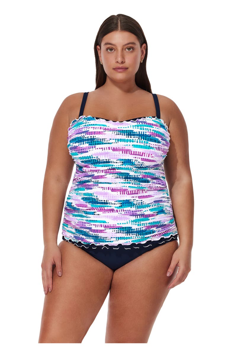 Canva Plus Size Shirred Underwire Tankini Top, Alternate, color, Multi-Blue