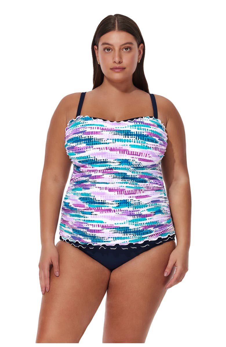 Gottex Canva Plus Size Shirred Underwire Tankini Top, Alternate, color, Multi-Blue