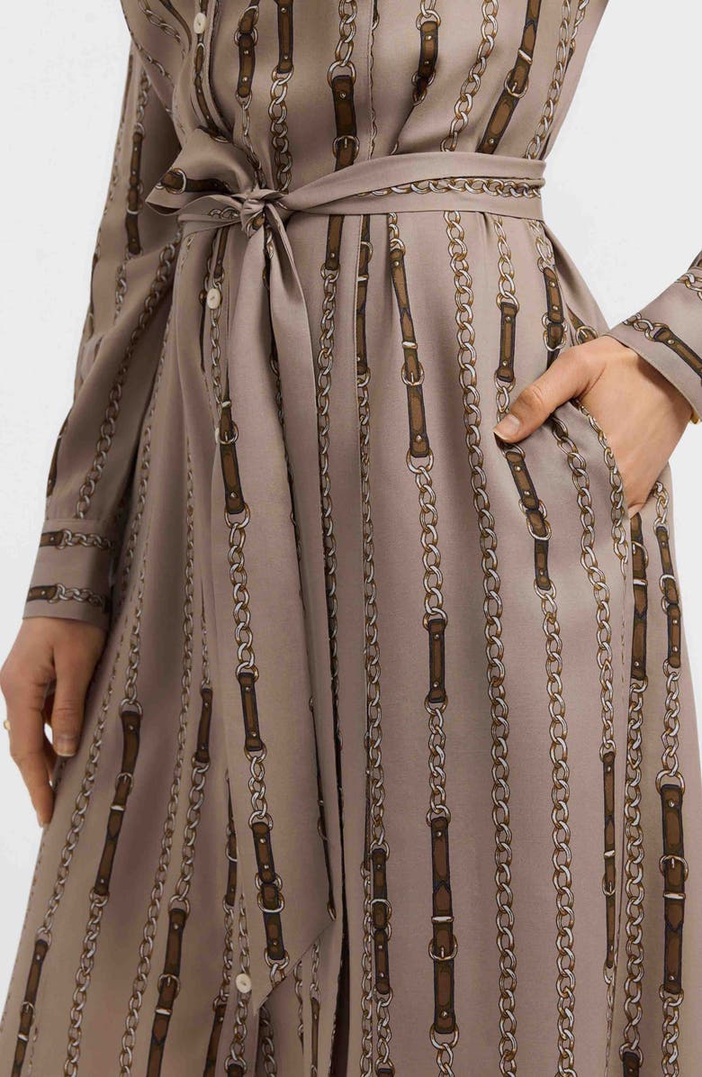 Foxcroft Fiona Chain Stripe Belted Shirtdress, Alternate, color, Brown Multi