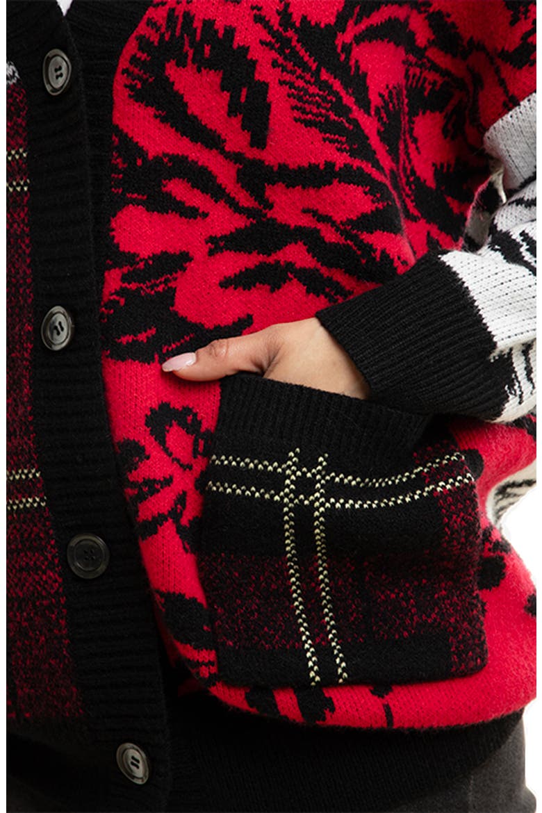 Floral Plaid Colorblock Cardigan, Alternate, color, BLACK