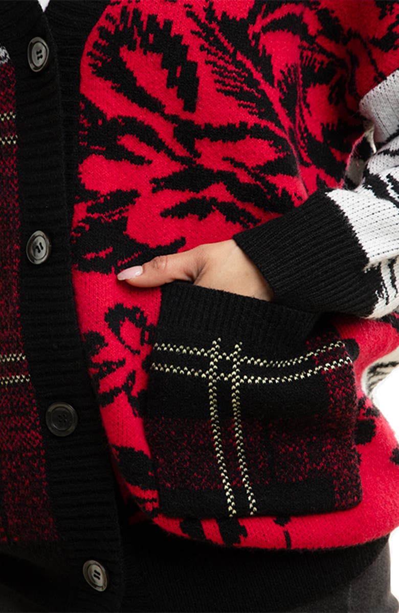 SAACHI Floral Plaid Colorblock Cardigan, Alternate, color, Black