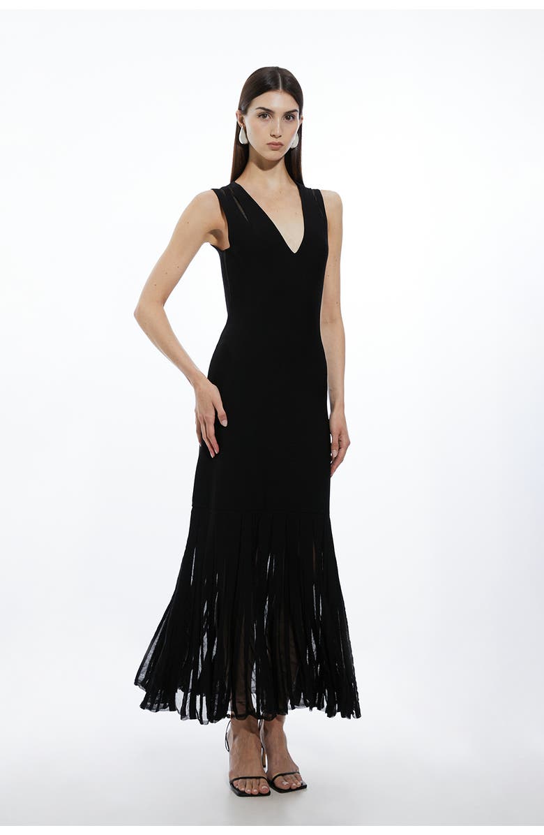 Karen Millen Viscose Sheer Detail Skirt Maxi Dress, Main, color, Black