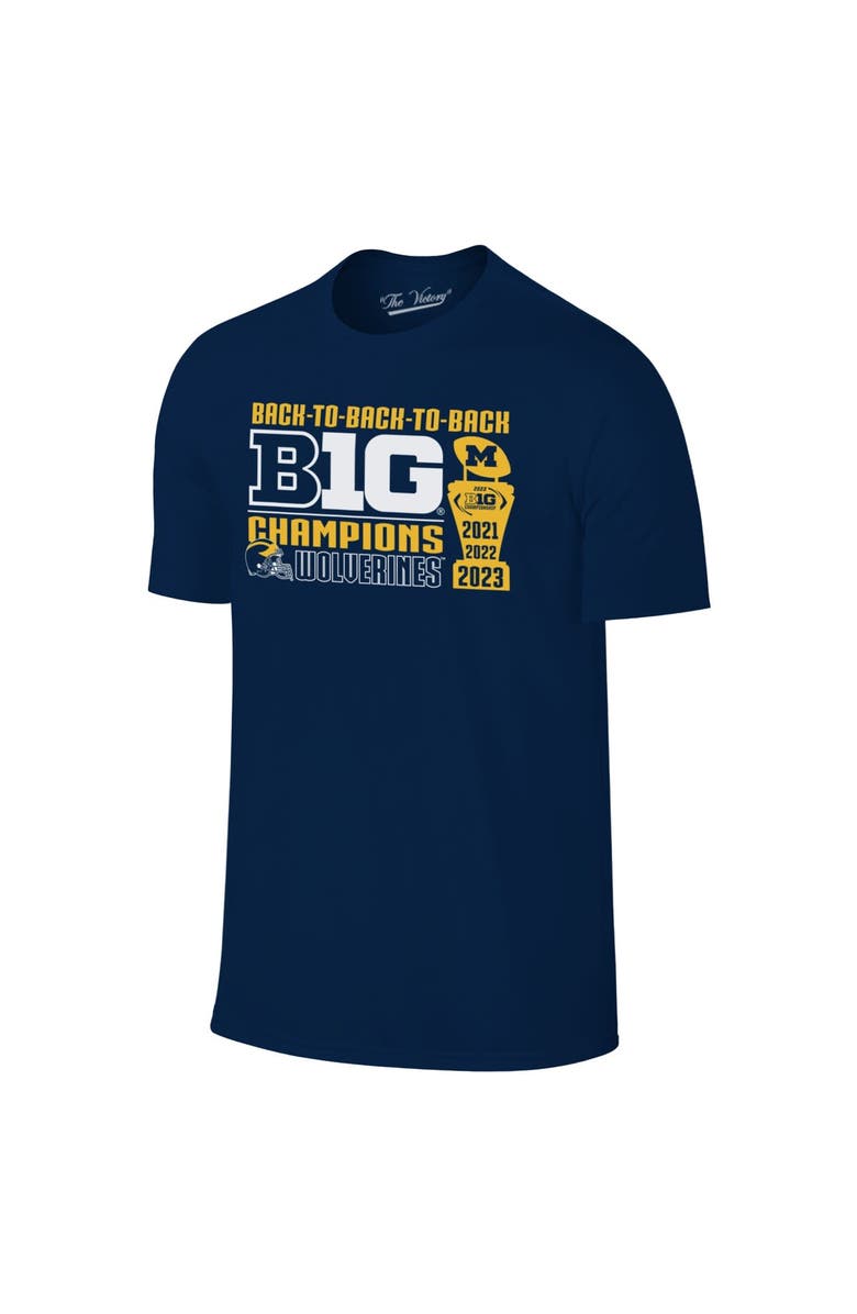 Retro Brand Men's Original Retro Brand Navy Michigan Wolverines Back-to-Back-to-Back Big Ten Conference Champions T-Shirt, Alternate, color, 