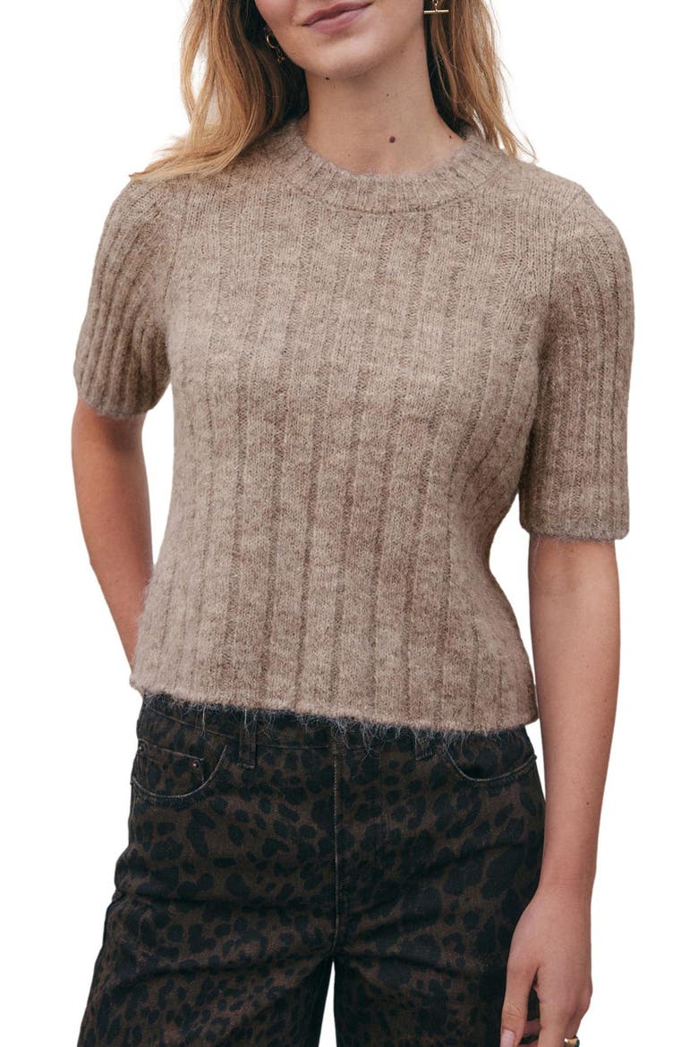 Short Sleeve Recycled Polyester Blend Sweater, Main, color, GREY