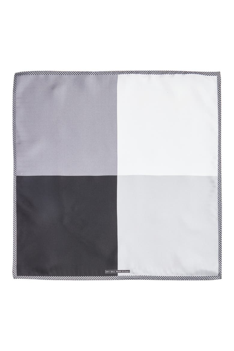 Panel Silk Pocket Square, Alternate, color, GREY/ BLACK
