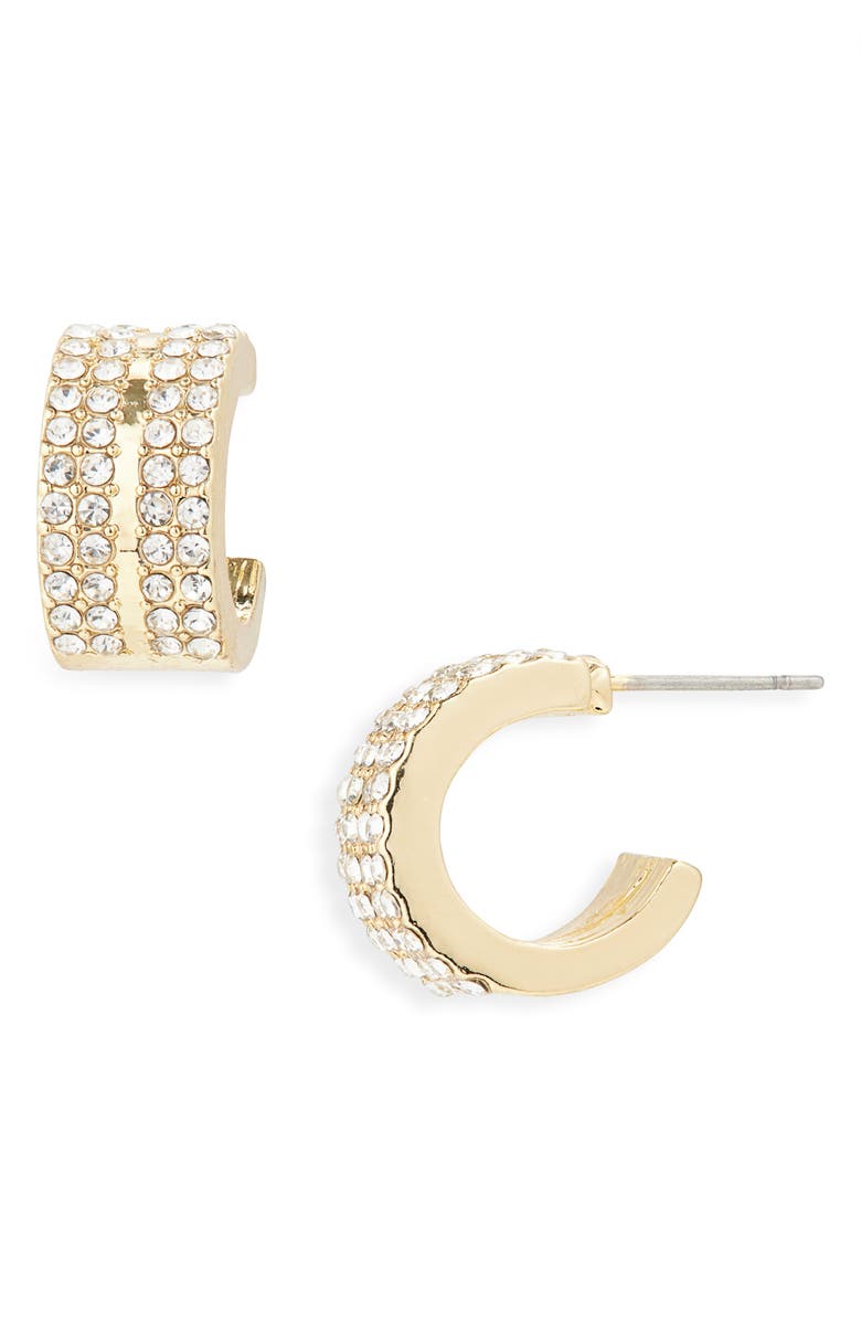BaubleBar Pavé Crystal Huggie Hoop Earrings, Main, color, Gold/ Clear