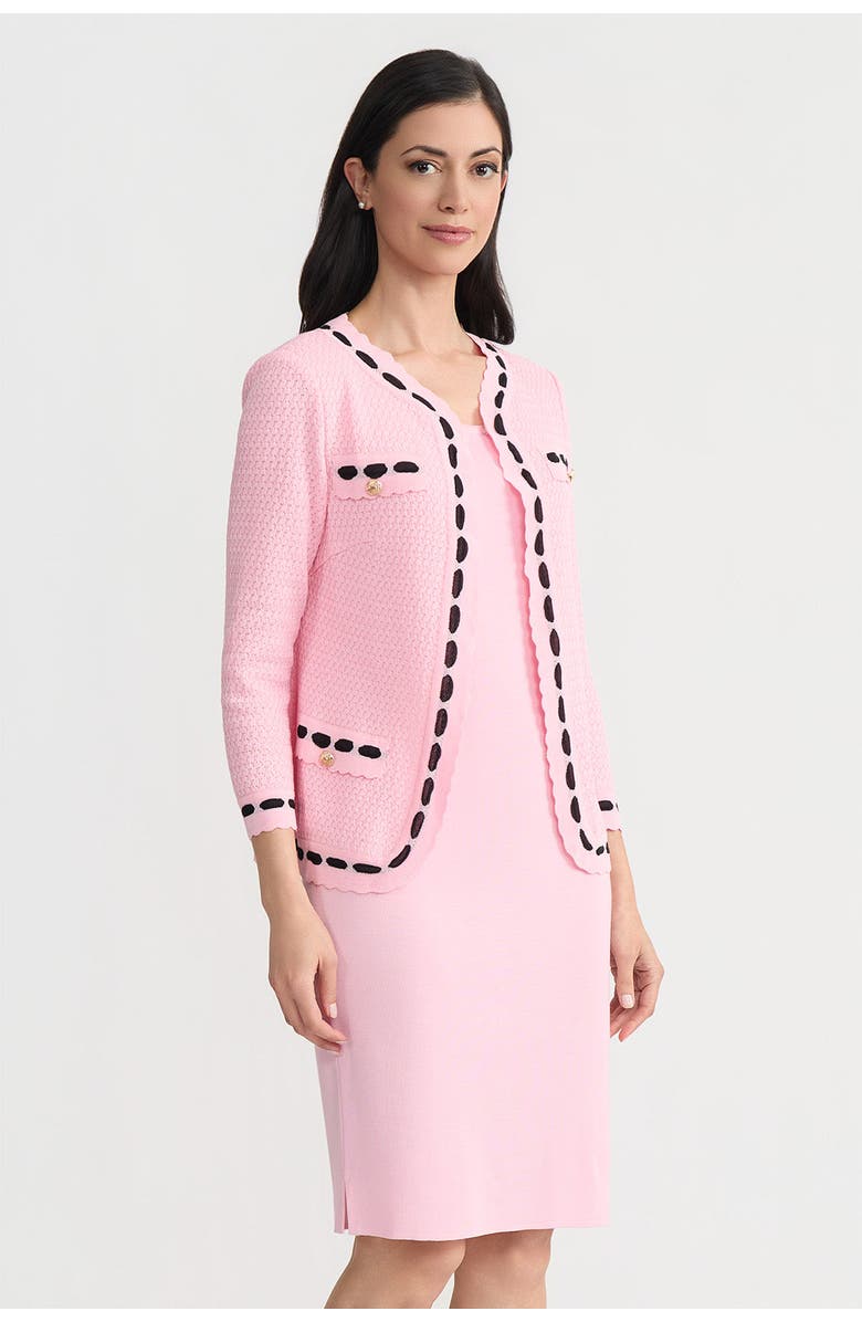 Ming Wang Heritage Faux Ribbon Trim Knit Jacket, Alternate, color, Perfect Pink/Black