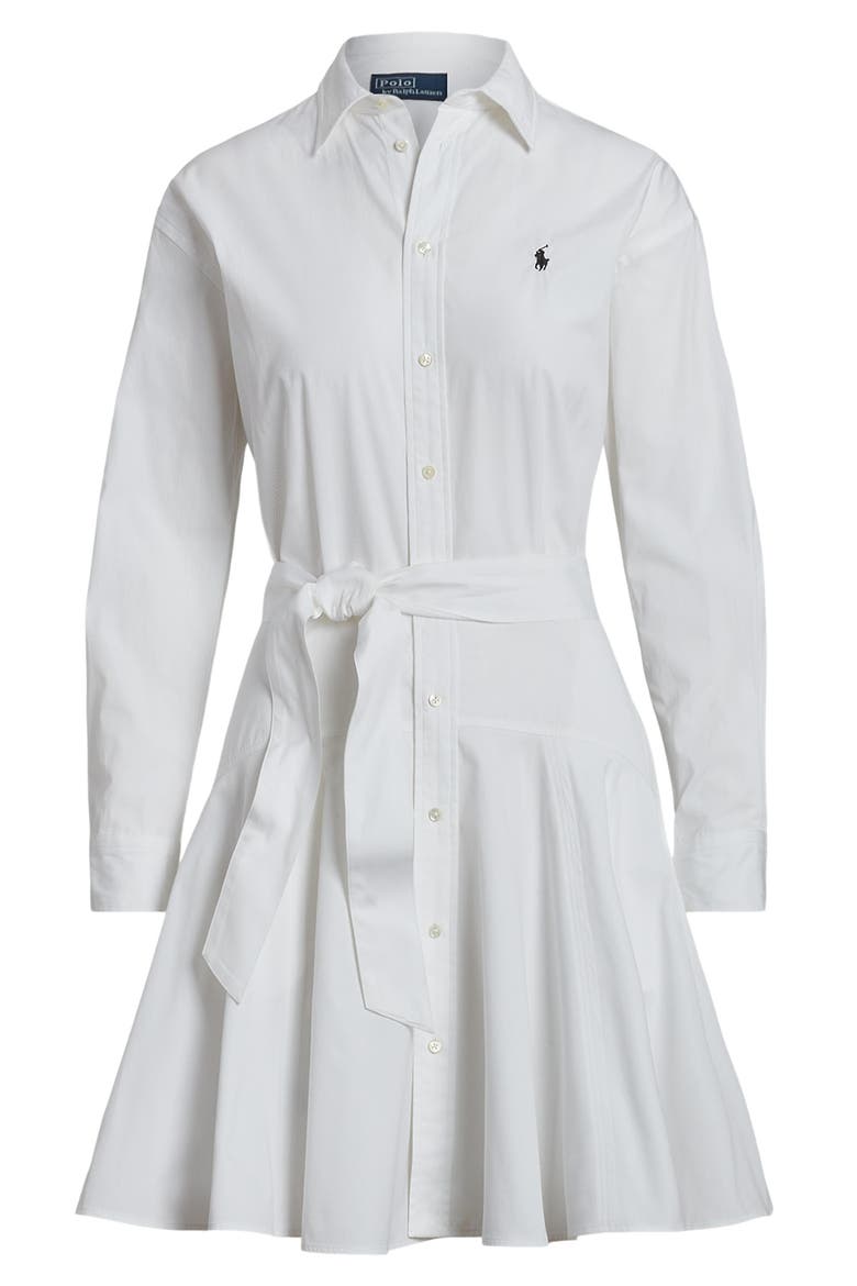 Long Sleeve Cotton Fit & Flare Shirtdress, Alternate, color, WHITE
