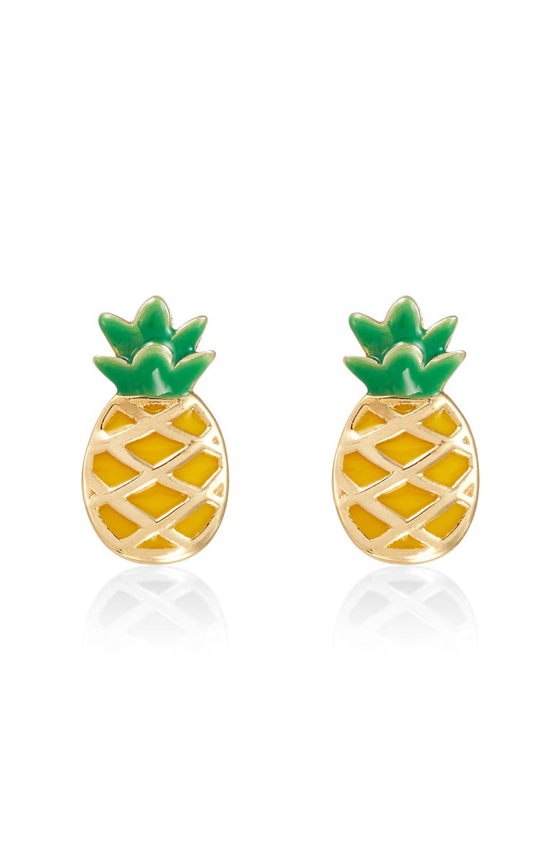 Frankie & Zoe Pineapple Stud Earrings, Alternate, color, Yellow Gold