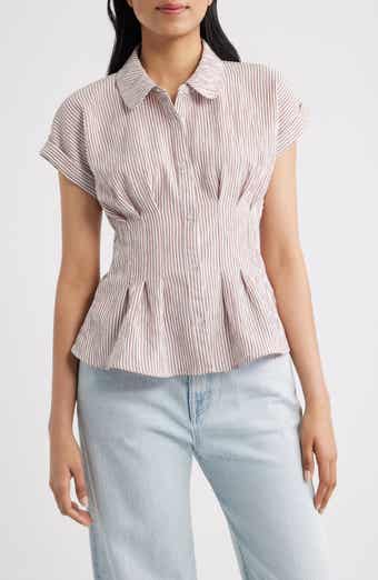 Pleat Stripe Button-Up Shirt