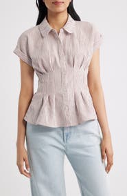 Bobeau Pleat Stripe Button-Up Shirt