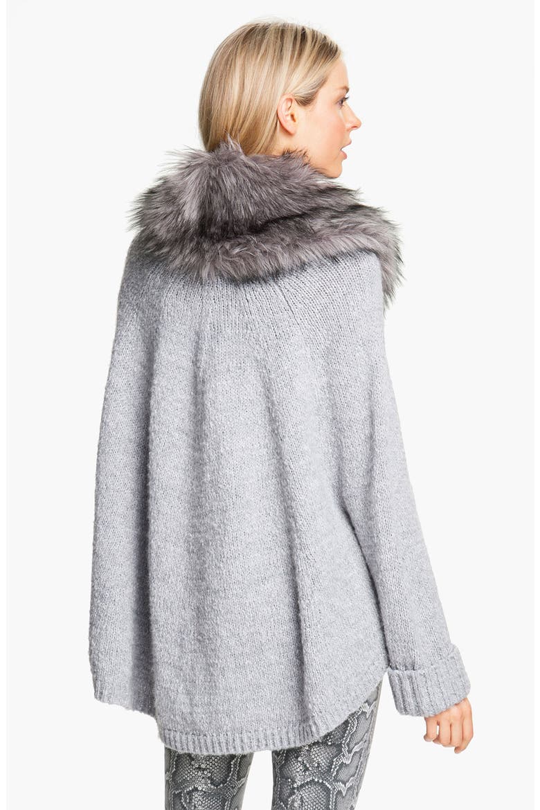 Faux Fur Trim Poncho Sweater, Alternate, color, PEARL