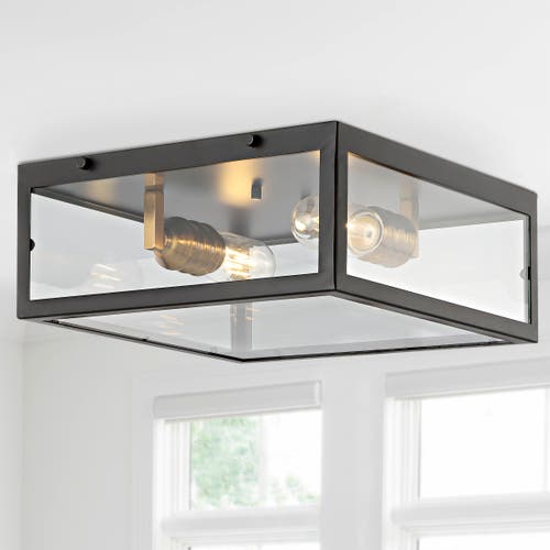 Jonathan Y Grayson 2-light Bohemian Farmhouse Iron/glass Led Flush Mount In Oil Rubbed Bronze